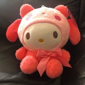 Hello Kitty plushy with pink bear costume